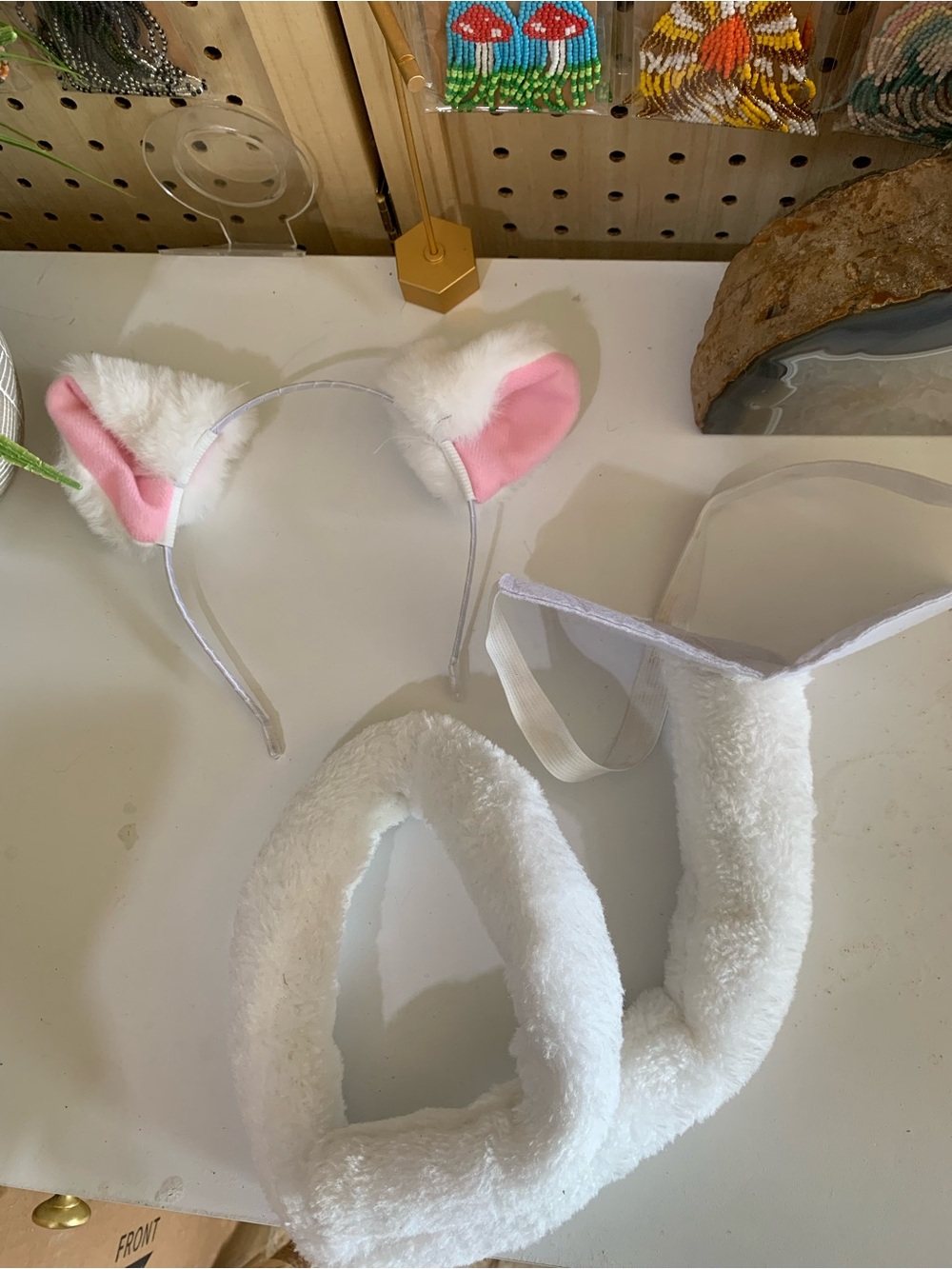 Amazon White Faux Fur Cat Ear Headband with Pink Inner Ears